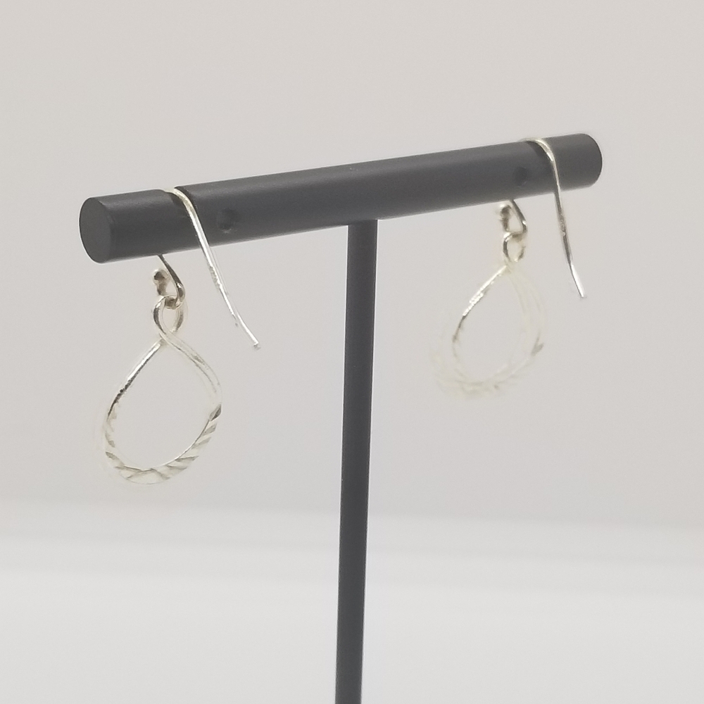 sterling silver textured dangle loop earrings signed LA - Picture 2 of 3